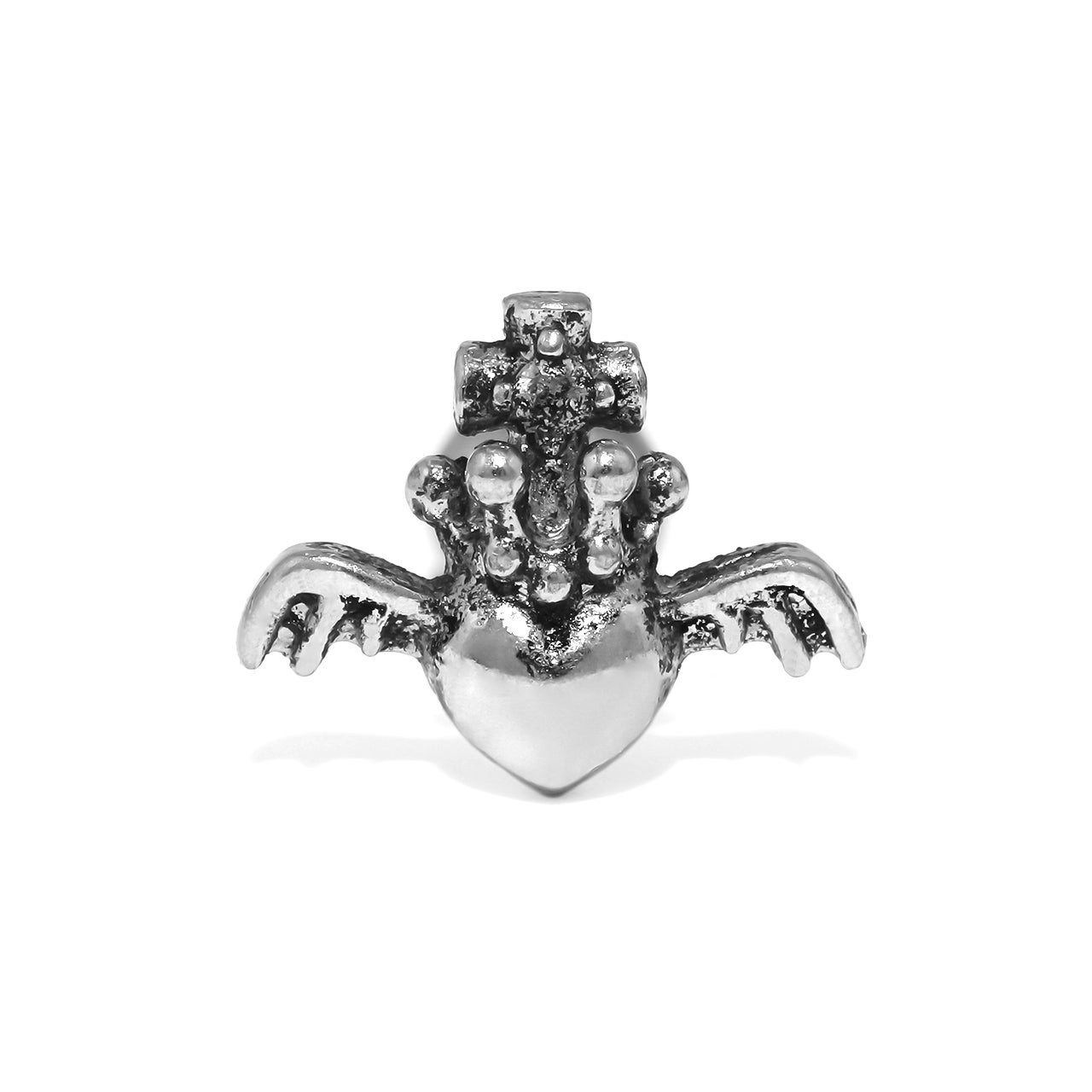 16G 軟骨ピアス ハート王冠 王様 翼 ウィング シルバー スタイリッシュ