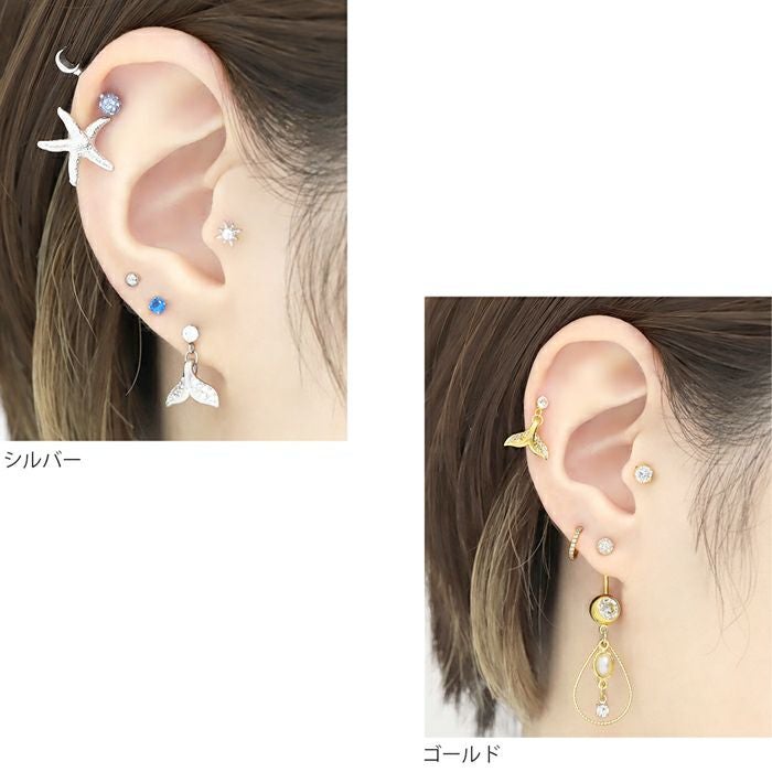 HM　フープイヤリング　ノンホールピアス　ゴールド　パール　ホエール　鯨 ホエールテールピアス（鯨のしっぽ）｜ボディピアス凛【公式】