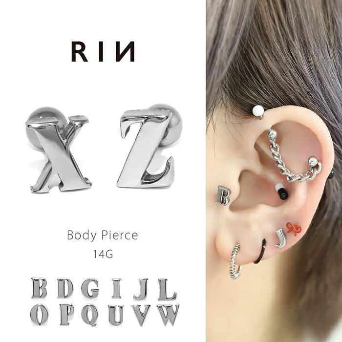 軟骨ピアス 14G イニシャル アルファベット 英字 英語 金属アレルギー