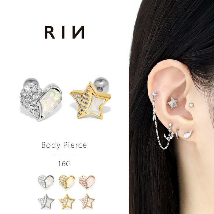 軟骨ピアス 16G ハート ジュエル キュービックジルコニア かわいい