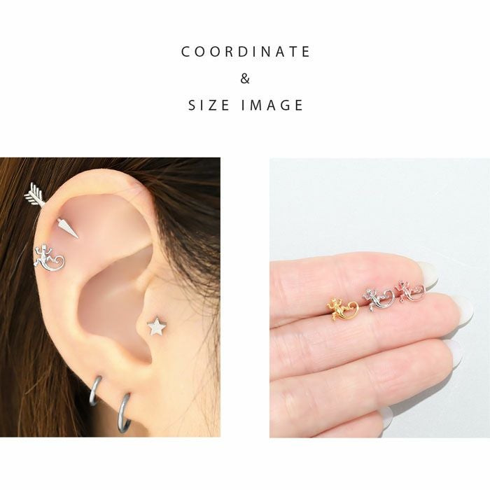 16G 軟骨ピアス とかげ リザード 爬虫類 ボディピアス ストレート