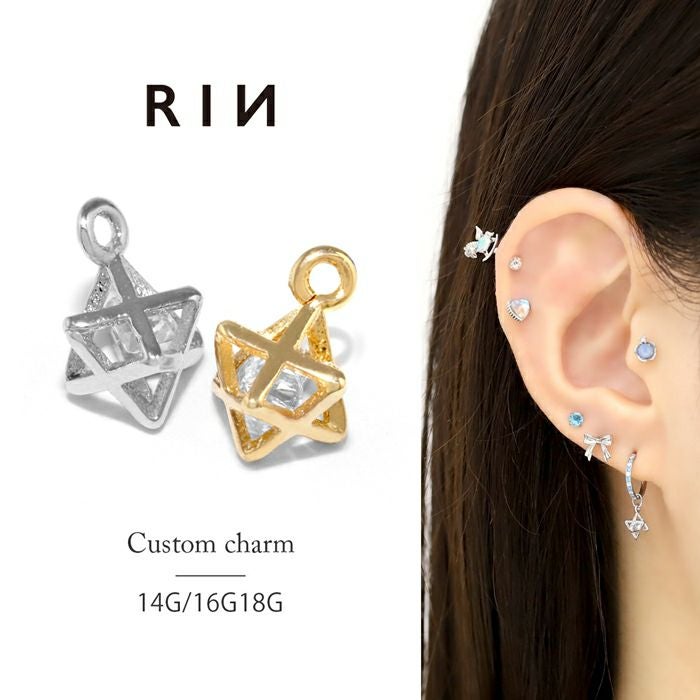 14G 16G 18G チャーム ヘキサゴン 立体チャーム ジュエル ジルコニア