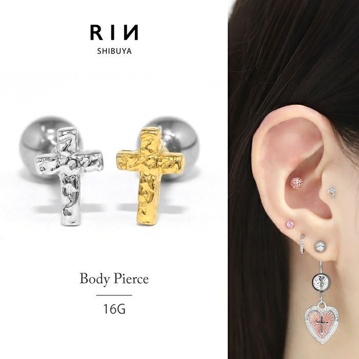 クロス 十字架 シルバー ゴールド cross ボディピアス 16G 軟骨ピアス
