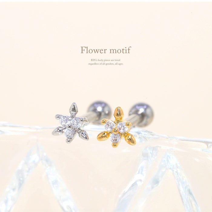16G 軟骨ピアス ジュエル トリニティ 六花 雪 六星 キュービック