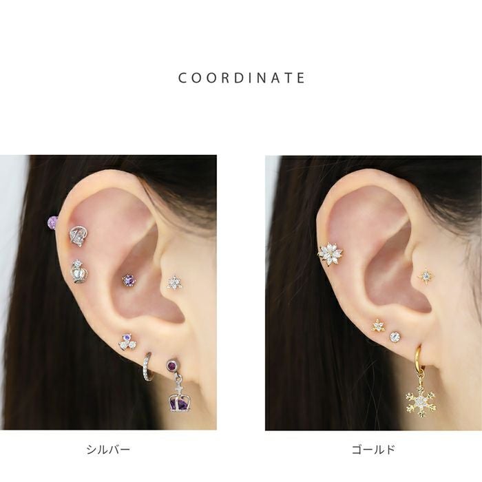 16G 軟骨ピアス ジュエル トリニティ 六花 雪 六星 キュービック