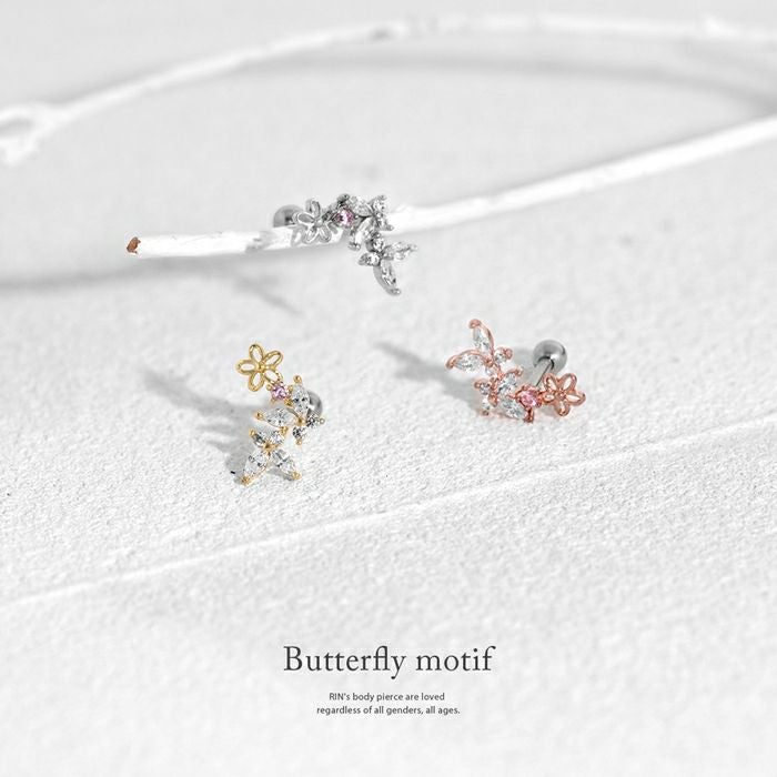 蝶とお花のイヤーフィットデザインピアス｜ボディピアス凛【公式】