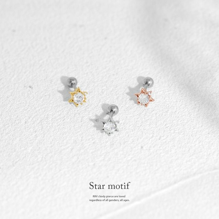 軟骨ピアス 16G 星 スター 六芒星 ジュエル シンプル キュービック