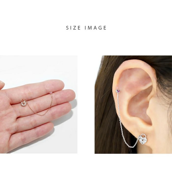 チェーン ハート 鍵 カギ キー ジュエル ボディピアス 16G 軟骨ピアス