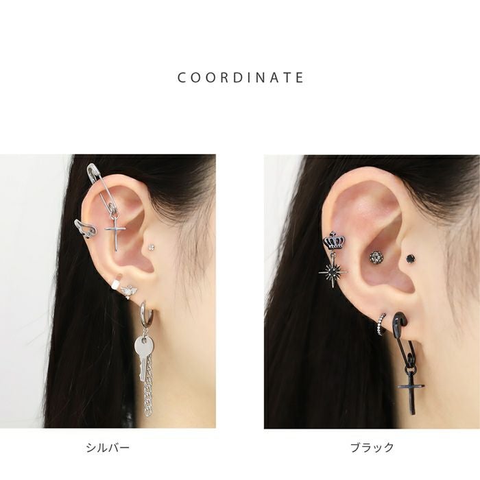 18G 安全ピン クロスチャーム ロングバーベル アンテナ 軟骨 ボディ