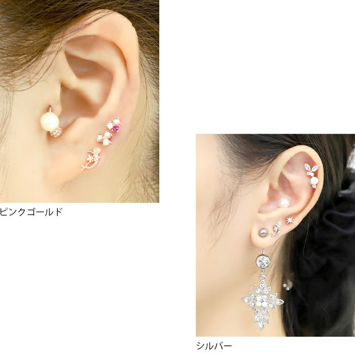 16G薔薇と月モチーフ ストレートバーベル/軟骨1256 バラ 薔薇 ばら