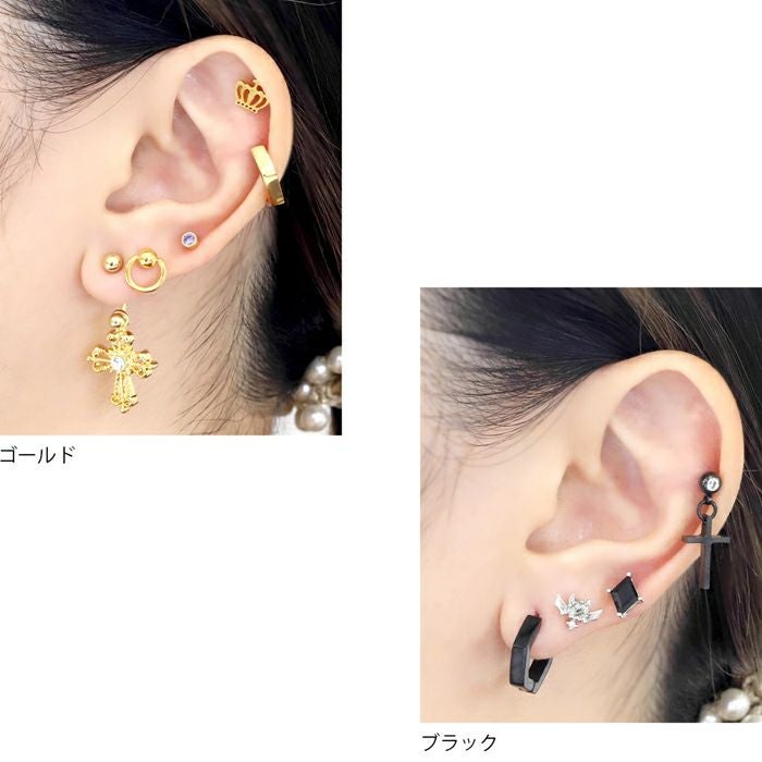 六角形 ヘキサゴン ワンタッチ リング ステンレスピアス0069【1124re