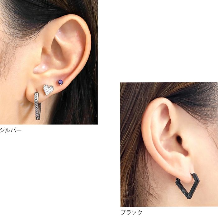 三角形 ワンタッチ シンプル フープピアス 片耳用 ステンレスピアス
