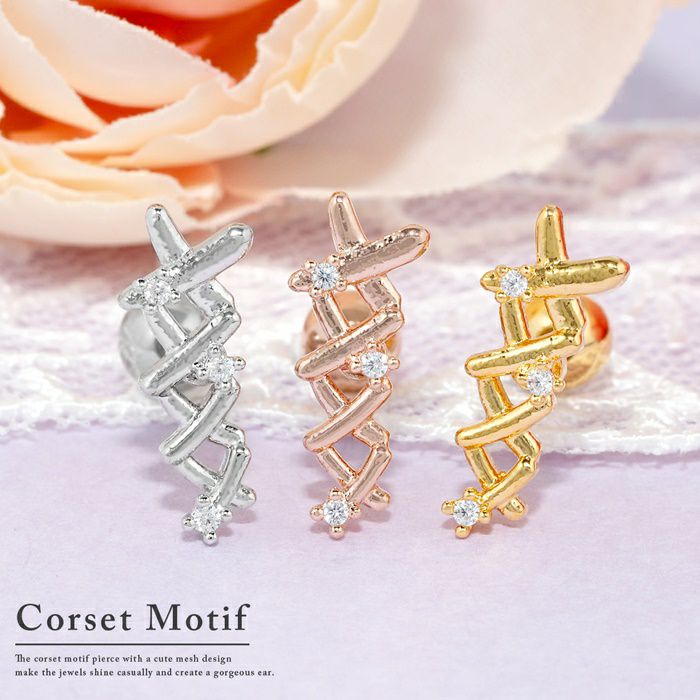 16G コルセット ジュエル レースアップ ストレートバーベル 片耳用