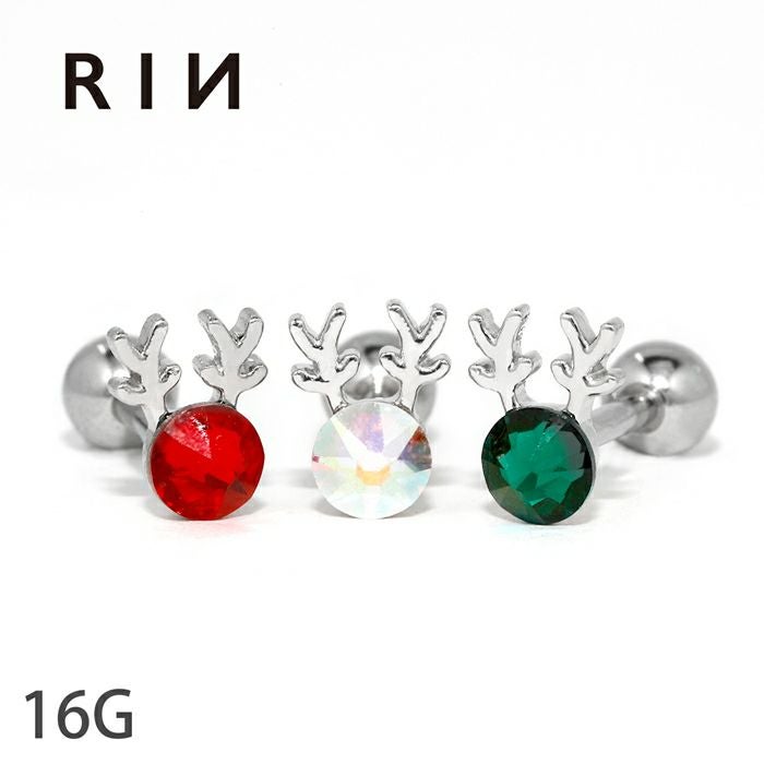 16G トナカイ クリスマス ジュエル ストレートバーベル 片耳用 軟骨