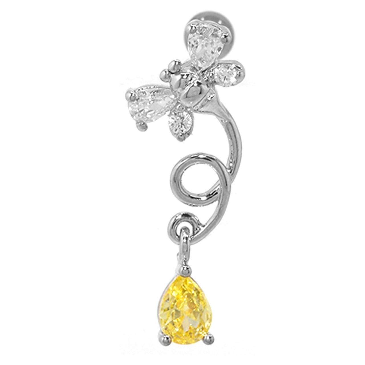 16G 軟骨ピアス 蜂 ミツバチ ジュエル Bee ストレートバーベル 片耳用