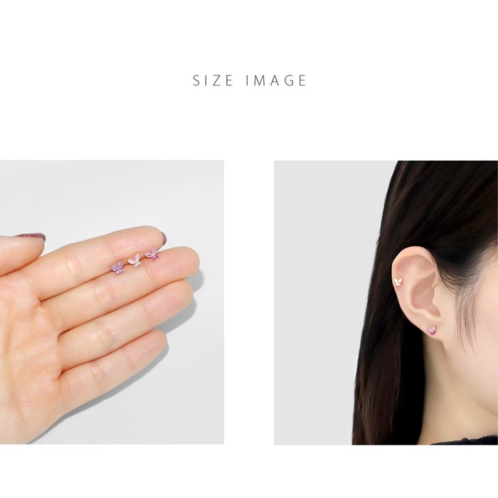 16G 軟骨ピアス バタフライ 蝶々 ジュエル ストレートバーベル 片耳用