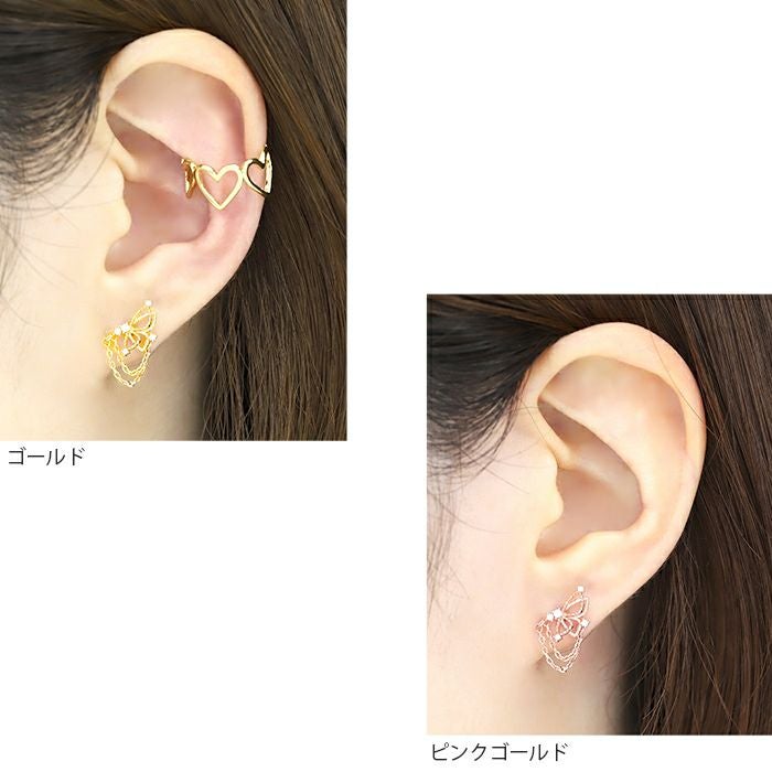 【663】蝶々のピアス／イヤリング 蝶々ピアス・二重チェーンシャームつき｜ボディピアス凛【公式】