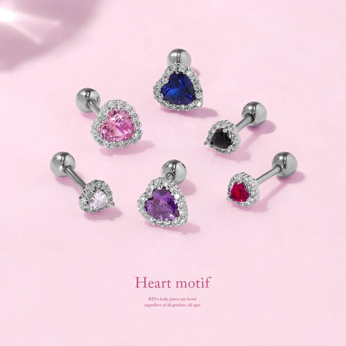 CZカラーハートジュエルピアス