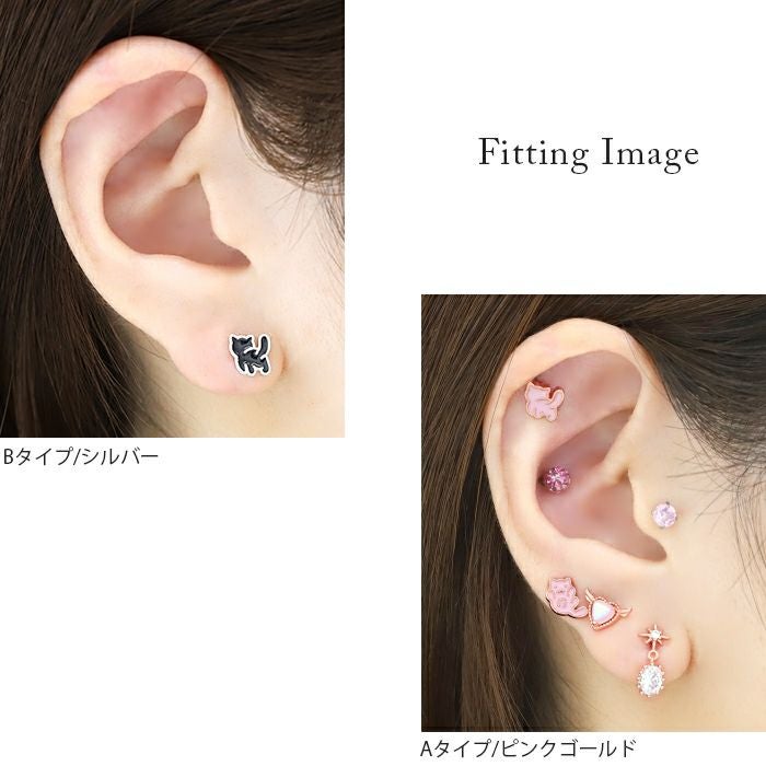 16G 軟骨ピアス CAT 猫 動物 ねこ ストレートバーベル 片耳用 軟骨1328