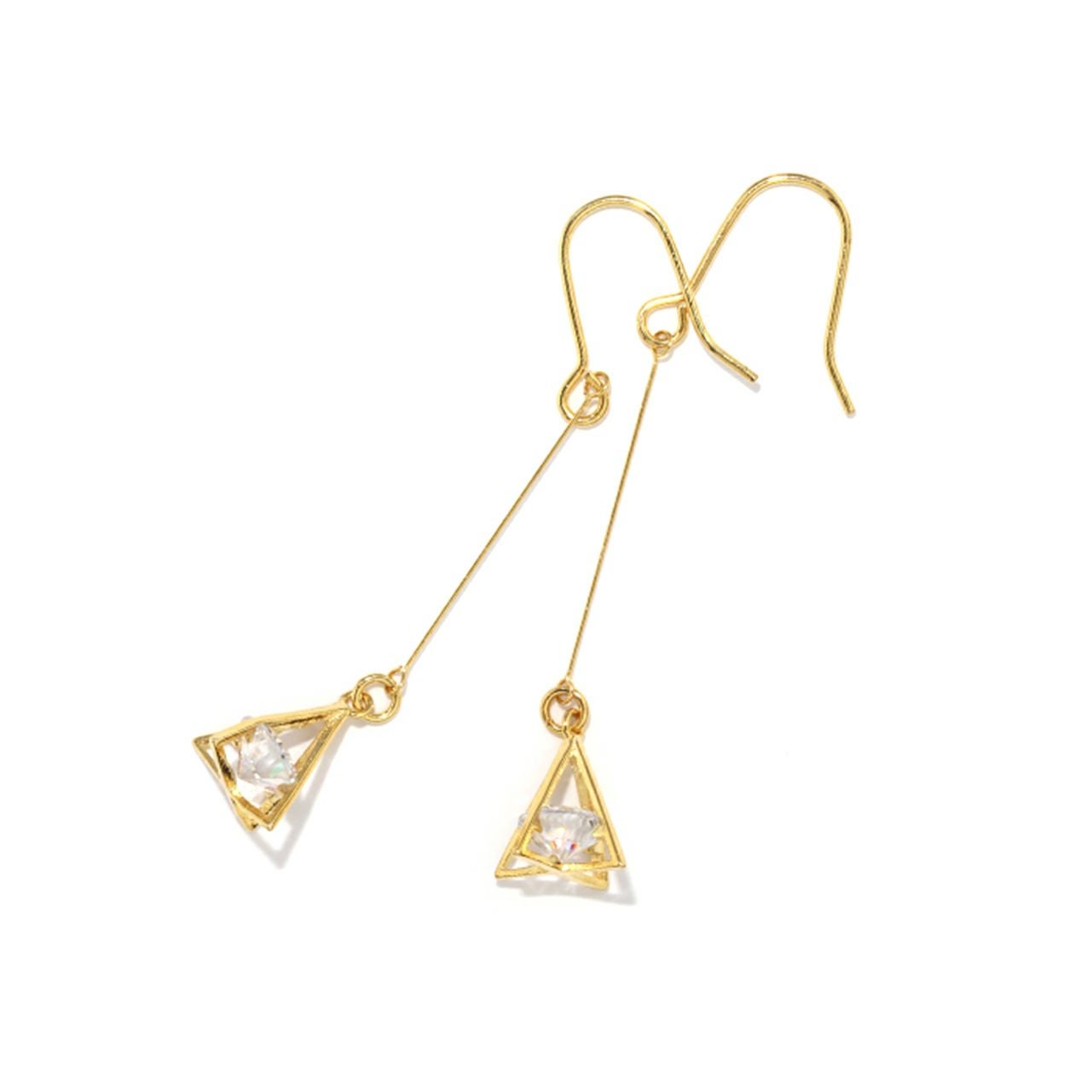 ファッションピアス 三角 トライアングルチャーム 揺れる キュービック