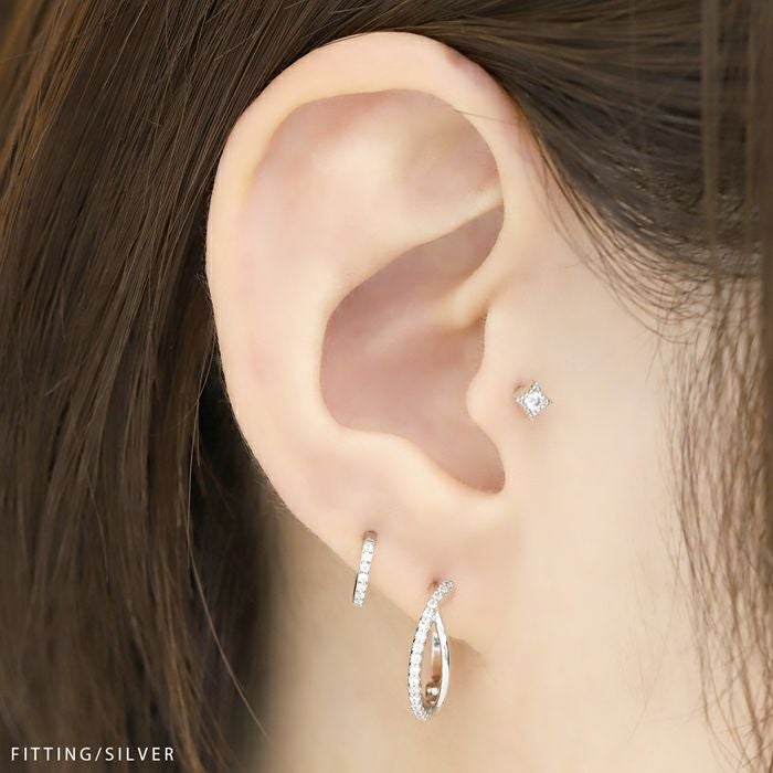 ピアス ワンタッチ ジュエル キュービックジルコニア 2連フープ