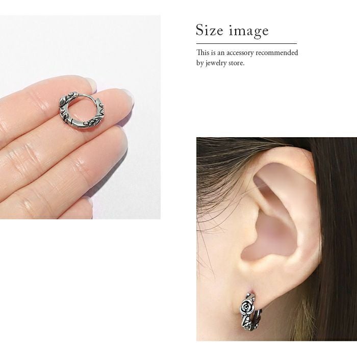 リングピアス 薔薇 バラ レリーフ リング フープピアス ステンレス