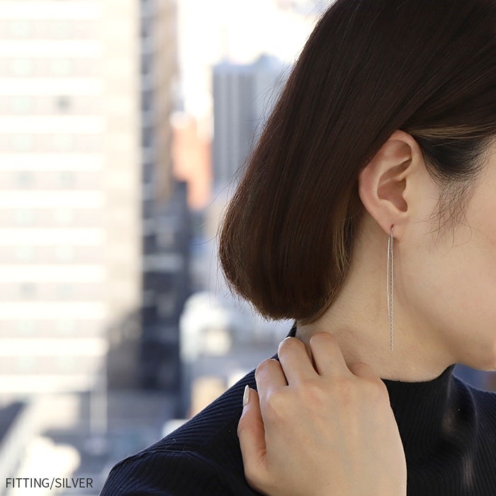 ピアス チェーン 揺れる 18K ロジウムコーティング アメリカンピアス