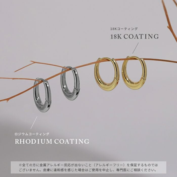 ピアス オーバルリング ワンタッチ ピアス 18K ロジウムコーティング