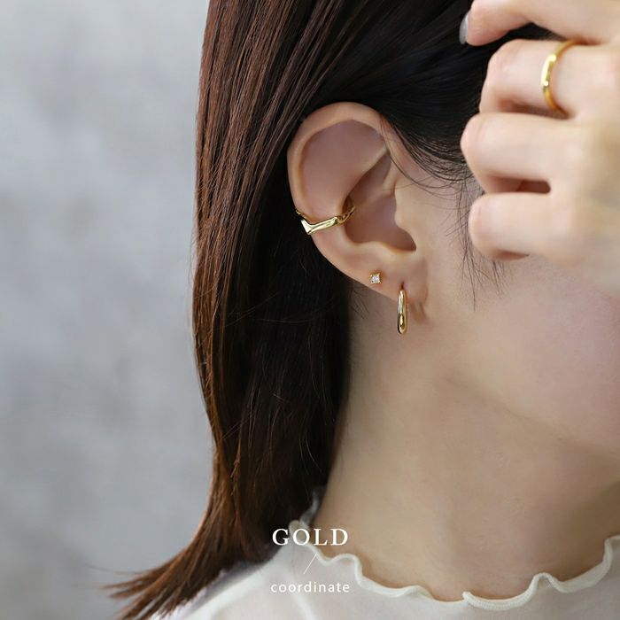 ピアス オーバルリング ワンタッチ ピアス 18K ロジウムコーティング