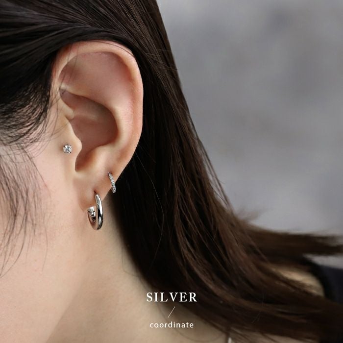 ピアス オーバルリング ワンタッチ ピアス 18K ロジウムコーティング