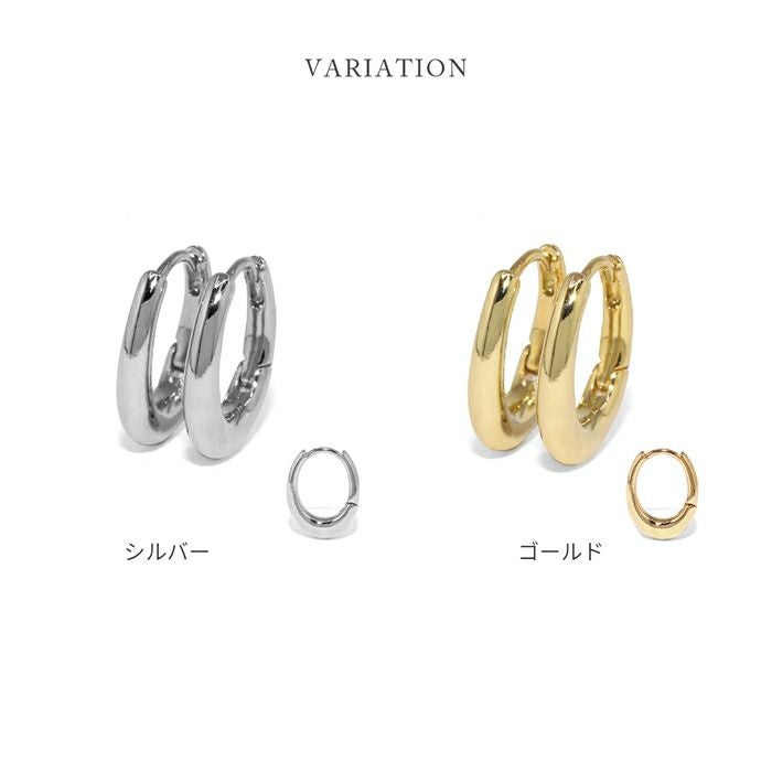 ピアス オーバルリング ワンタッチ ピアス 18K ロジウムコーティング