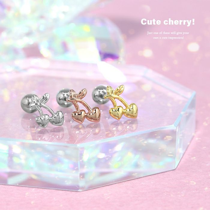 16G 軟骨ピアス かわいい さくらんぼ チェリー ハート キュート