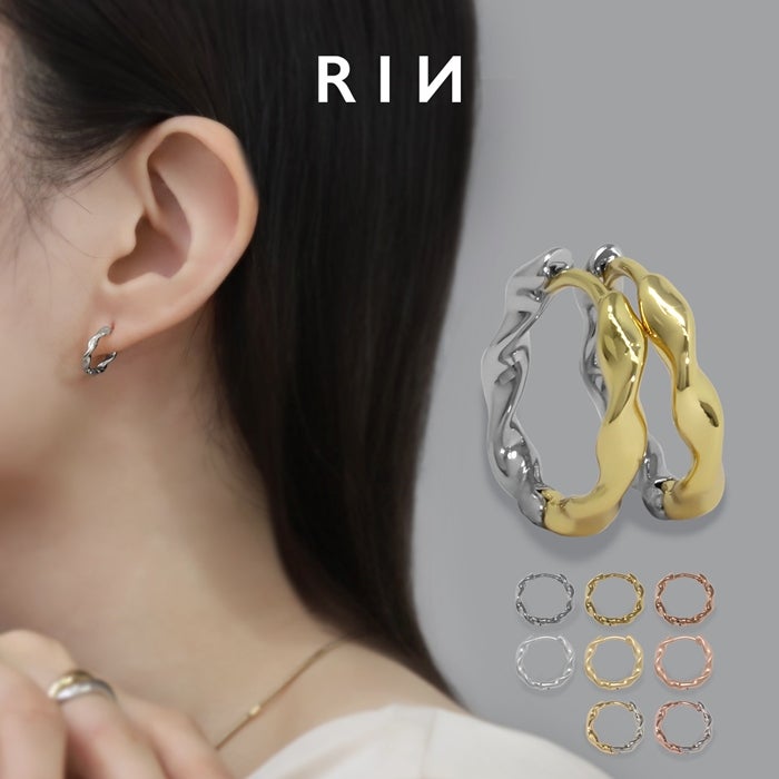 ピアス 18Kコーティング ツイスト メタリック 素材感 フープピアス