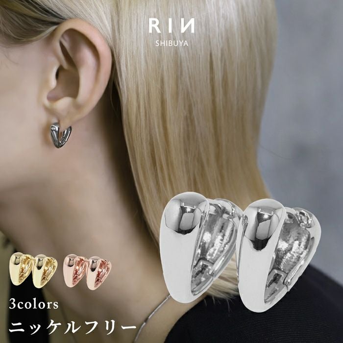 ピアス 18Kコーティング 逆さドロップ V字 リング 金アレ対応 きれい