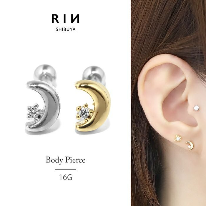 ジュエル付き三日月ピアス｜ボディピアス凛【公式】
