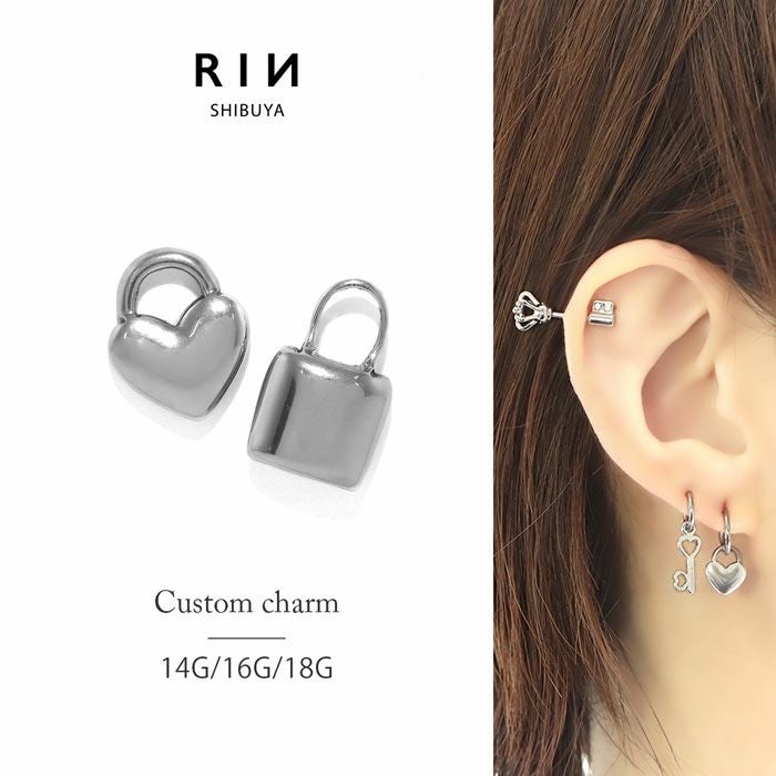 14G 16G 18G チャーム ハート 南京錠 シルバー パドロック