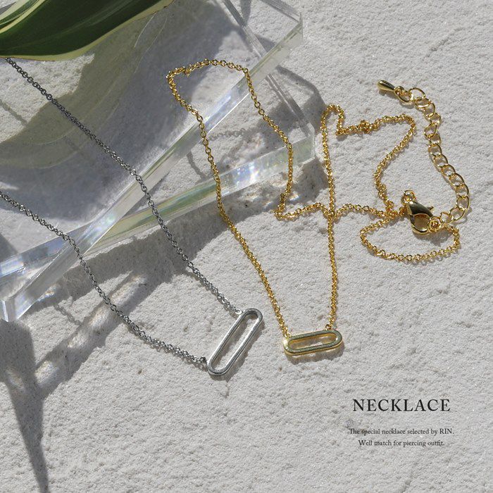 ネックレス オーバル 楕円 シンプル ペンダント ロジウム 18k