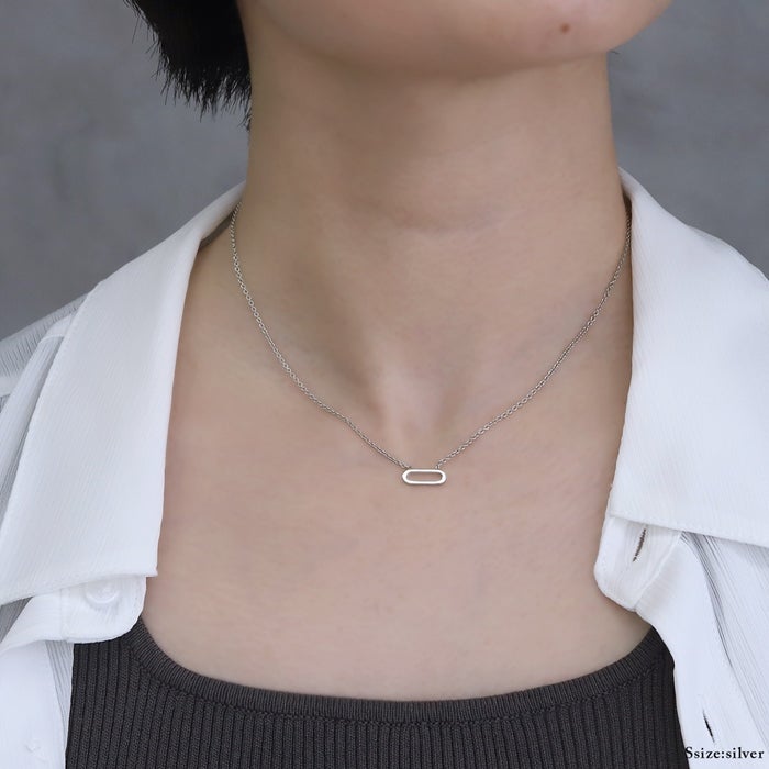 ネックレス オーバル 楕円 シンプル ペンダント ロジウム 18k