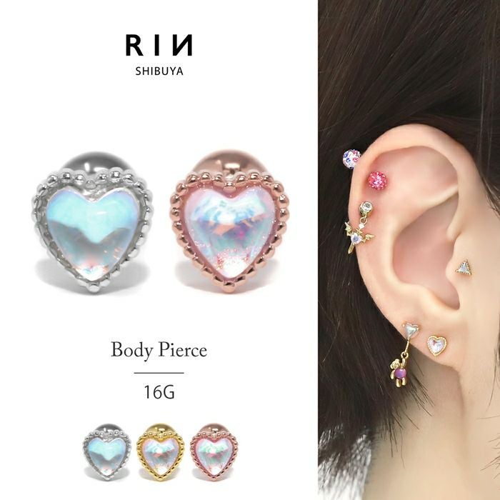 ハートピンクジュエルレースフレームピアス｜ボディピアス凛【公式】