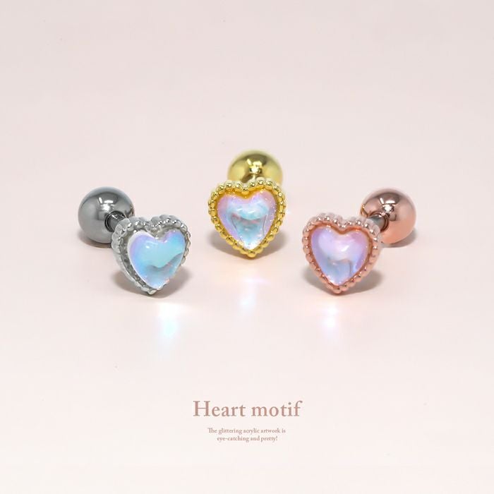 16G 軟骨ピアス ハート かわいい ジュエル オーロラ ボディピアス