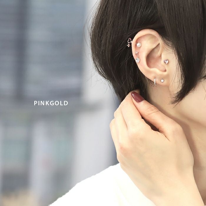 16G 軟骨ピアス ハート かわいい ジュエル オーロラ ボディピアス