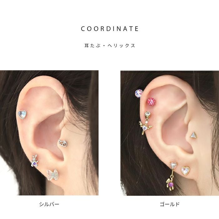 16G 軟骨ピアス ハート かわいい ジュエル オーロラ ボディピアス