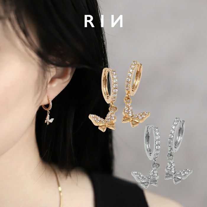 ピアス 蝶 きれい 上品 18k ロジウム コーティング リングピアス