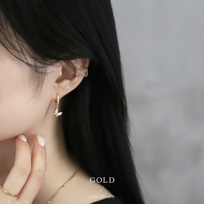 ピアス 蝶 きれい 上品 18k ロジウム コーティング リングピアス