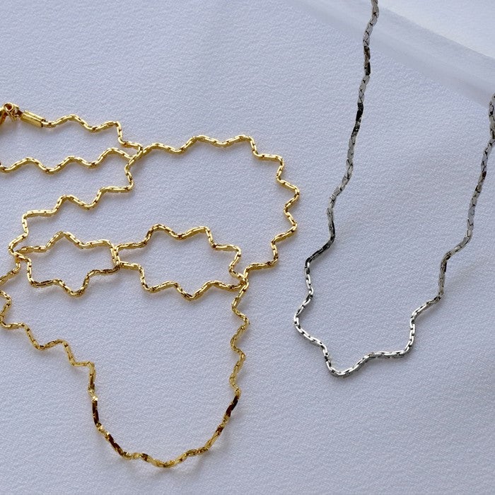 ネックレス 波 wave 洗練 キレイ シンプル 18K ロジウムコーティング