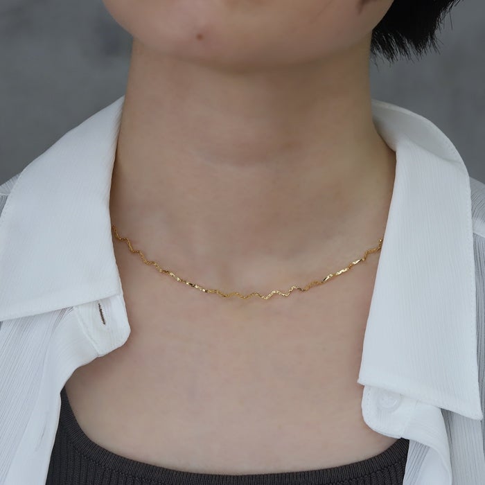 ネックレス 波 wave 洗練 キレイ シンプル 18K ロジウムコーティング
