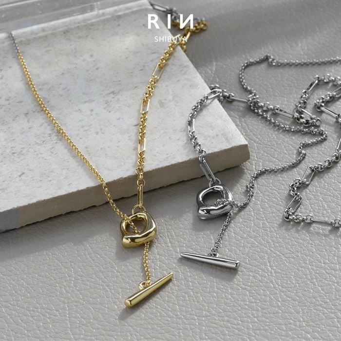 ネックレス ロング マンテルネックレス 18金 ロジウム Y字 コンビ