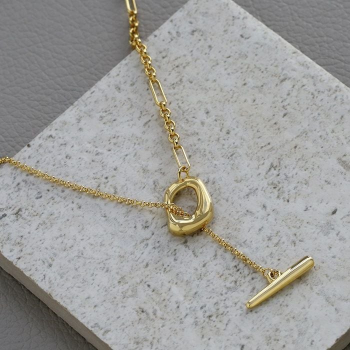 ネックレス ロング マンテルネックレス 18金 ロジウム Y字 コンビ