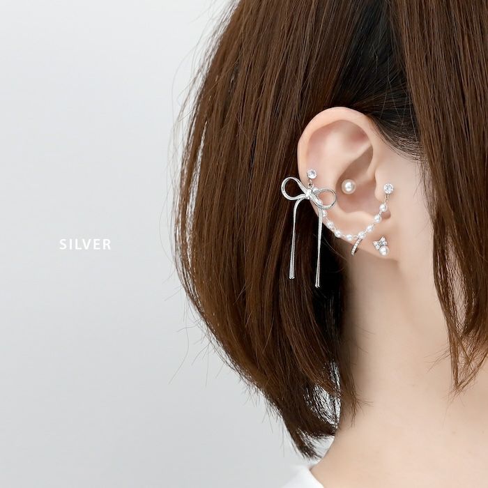 バレエコアリボン&パールチェーンピアス｜ボディピアス凛【公式】