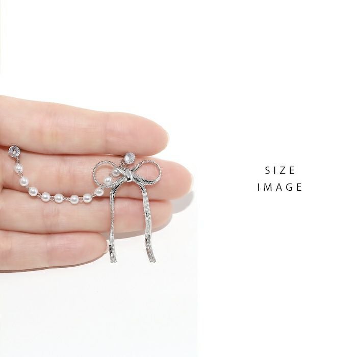 バレエコアリボン&パールチェーンピアス｜ボディピアス凛【公式】